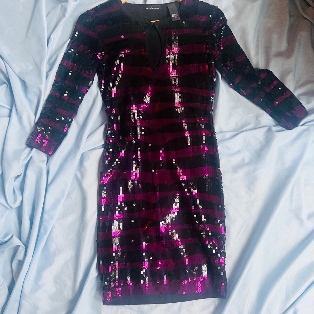 Pink/Black sequined minidress